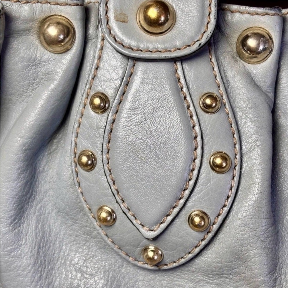 AUTHENTIC GUCCI PELAM GRAY STUDDED LEATHER SHOULDER BAG LARGE SLOUCHY GOLD HW - Picture 7 of 12